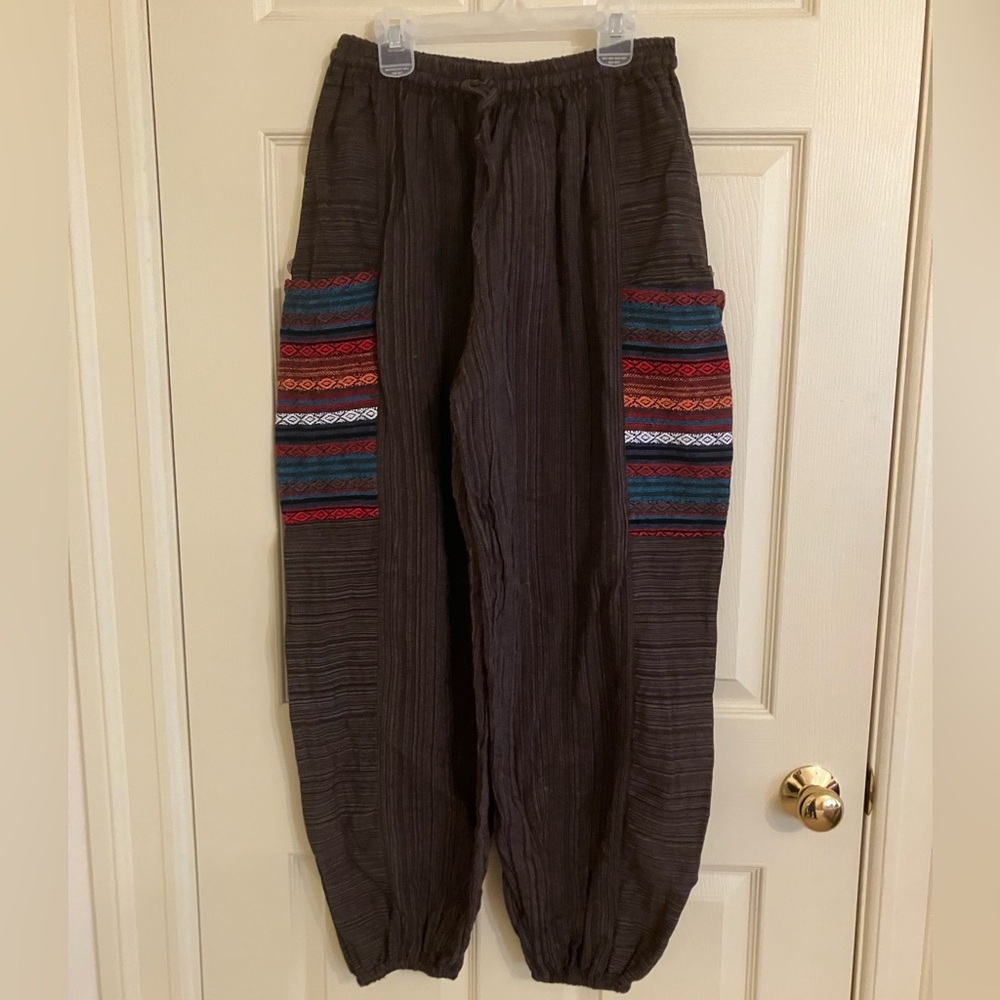 Boho Harem Pants with Patterned Pockets